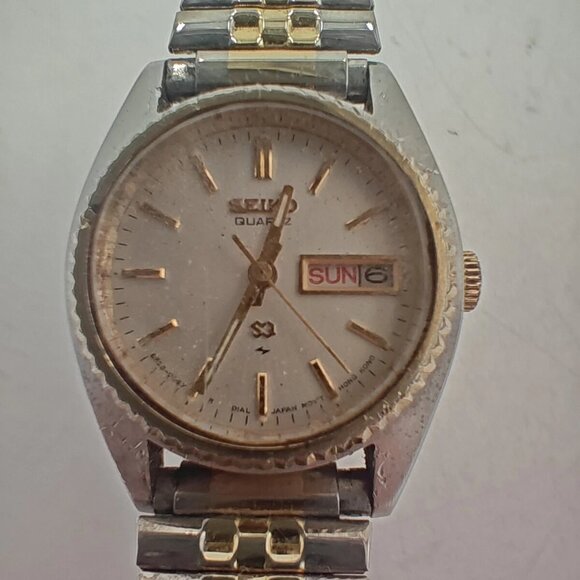 VTG Seiko SQ Watch Women 25mm White Dial Two Tone Daydate Round 8523-0059 NewBat - Picture 9 of 16